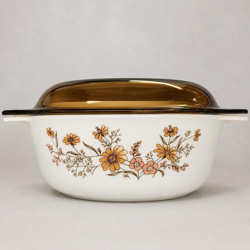 Vintage Pyrex England Woodland Country Autumn 8" Casserole Dish W/ Lid Cottage